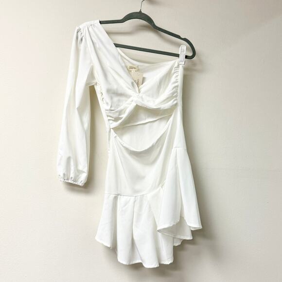 NWT Mercedez Campuzano Palladium One Shoulder Cutout Short Dress Ivory Women's S - Picture 3 of 6